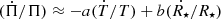 $ (\dot{\Pi}/\Pi) \approx -a(\dot{T}/T) + b (\dot{R_{\star}}/R_{\star}) $