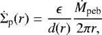 \begin{align*} \dot{\Sigma}_{\text{p}}(r) = \frac{\epsilon}{d(r)} \frac{\dot{M}_{\text{peb}}}{2 \pi r,}\end{align*}