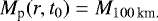 \begin{align*} M_{\textrm{p}}(r,t_{0}) = M_{100\,\textrm{km}.} \end{align*}