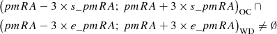 $$ \begin{aligned} \begin{aligned}&{\big ( pmRA - 3\times s\_pmRA; \, pmRA + 3\times s\_pmRA\big )_{\rm OC}} \, \cap \\&{\big (pmRA - 3\times e\_pmRA; \, pmRA + 3\times e\_pmRA\big )_{\rm WD}} \ne \emptyset \end{aligned} \end{aligned} $$