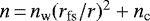 $n\,{=}\,n_{\textrm{w}} (r_{\textrm{fs}}/r)^2 + n_{\textrm{c}}$