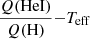 Mathematical equation: $ \frac{Q(\mathrm{HeI})}{Q(\mathrm{H})}{-}T_{\mathrm{eff}} $