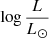 Mathematical equation: $ \log \frac{L}{L_{\odot}} $