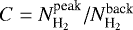 $C=N_{\textrm{H}_2}^{\textrm{peak}}/N_{\textrm{H}_2}^{\textrm{back}}$