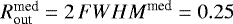 $R_{\textrm{out}}^{\textrm{med}}=2\,{FWHM}^{\textrm{med}}=0.25$