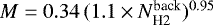 $M=0.34\,(1.1 \times N_{\textrm{H2}}^{\textrm{back}})^{0.95}$