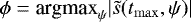 $\phi = \hbox{argmax}_{\psi} |\tilde{s}(t_{\max},\psi)|$