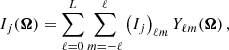 $$ \begin{aligned} I_j(\boldsymbol{\Omega }) = \sum ^{L}_{\ell =0}\sum ^{\ell }_{m=-\ell } \left( I_j\right)_{\ell m} Y_{\ell m}(\boldsymbol{\Omega }) \,, \end{aligned} $$