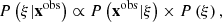 $$ \begin{aligned} P\left(\xi |\mathbf x ^\mathrm{obs}\right) \propto P\left(\mathbf x ^\mathrm{obs}|\xi \right) \times P\left(\xi \right){,} \end{aligned} $$