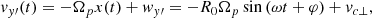 $$ \begin{aligned} v_{y\prime }(t)=-\Omega _p x(t)+w_{y\prime } = -R_0\Omega _p \sin \left( \omega t + \varphi \right) + v_{c\perp } ,\end{aligned} $$