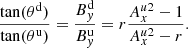 $$ \begin{aligned}&\frac{\tan (\theta ^\mathrm{d})}{\tan (\theta ^\mathrm{u})} = \frac{B_{ y} ^\mathrm{d}}{B_{ y} ^\mathrm{u}}= r \frac{A_x^{u2} -1}{A_x^{u2} -r}. \end{aligned} $$