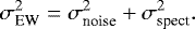 \begin{equation*} \sigma_{\textrm{EW}}^2 = \sigma_{\textrm{noise}}^2 + \sigma_{\textrm{spect}}^2 .\end{equation*}