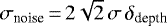 $\sigma_{\textrm{noise}}\,{=}\,2\sqrt{2}\,\sigma\,\delta_{\textrm{depth}}$