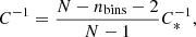 $$ \begin{aligned} C^{-1}=\frac{N-n_{\rm bins}-2}{N-1}C_{*}^{-1}, \end{aligned} $$
