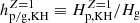 $ h_{\mathrm{p/g,KH}}^{Z=1} \equiv H_{\mathrm{p,KH}}^{Z=1}/H_{\mathrm{g}} $