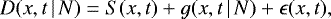 \begin{equation*}\begin{split} & D(x, t \,|\, N) = S(x, t) + g(x, t \,|\, N) + \epsilon(x, t), \end{split} \end{equation*}