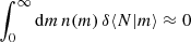 $ \int_0^\infty{\rm d} m\,n(m)\,\delta\langle{N|m}\rangle\approx0 $