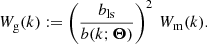 $$ \begin{aligned} W_{\rm g}(k):=\left(\frac{b_{\rm ls}}{b(k;\boldsymbol{\Theta })}\right)^2\,W_{\rm m}(k). \end{aligned} $$