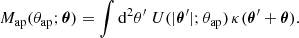 $$ \begin{aligned} M_{\rm ap}(\theta _{\rm ap};\boldsymbol{\theta })= \int \mathrm{d}^2\theta ^\prime \;U(|\boldsymbol{\theta }^\prime |;\theta _{\rm ap})\, \kappa (\boldsymbol{\theta }^\prime +\boldsymbol{\theta }). \end{aligned} $$
