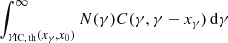$ \int _{\gamma_{{\rm IC,\,th}}(x_\gamma,x_0)}^{\infty} N(\gamma) C(\gamma,\gamma-x_\gamma) \, {\rm d}\gamma $