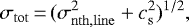 \begin{equation*} \sigma_{\mathrm {tot}}\,{=}\,(\sigma_{\mathrm {nth,line}}^2 + c_{\mathrm{s}}^2)^{1/2}, \end{equation*}