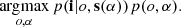 $$ \begin{aligned} \mathop {{\rm{arg}}{\mkern 1mu} {\rm{max}}}\limits_{o,{\bf{\alpha }}} p({\bf{i}}|o,{\bf{s}}({\bf{\alpha }})){\mkern 1mu} p(o,{\bf{\alpha }}). \end{aligned} $$