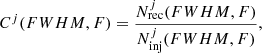$$ \begin{aligned} C^j({FWHM}, F) = \frac{N^j_{\rm rec}({FWHM}, F)}{N^j_{\rm inj}({FWHM}, F)}, \end{aligned} $$