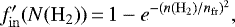 \begin{equation*}f^{\prime}_{\mathrm{in}}(N({\mathrm{H}_2}))\,{=}\,1 - e^{-(n(\mathrm{H}_2)/n_{\mathrm{fr}})^2},\end{equation*}