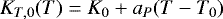 \begin{align*} K_{T,0}(T) = K_0 + a_P(T-T_0)\end{align*}