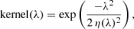 $$ \begin{aligned} \mathrm{kernel} (\lambda )= \exp \left( \dfrac{-\lambda ^{2}}{2\,\eta (\lambda )^{2}}\right) , \end{aligned} $$