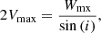 $$ \begin{aligned} 2 V_\mathrm{max} = \frac{W_\mathrm{mx} }{\sin {(i)}}, \end{aligned} $$