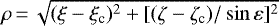 $\rho\,{=}\,\sqrt{(\xi - \xi_{\textrm{c}})^{2} + [(\zeta - \zeta_{\textrm{c}})/\sin \varepsilon ]^{2}}$
