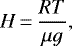 \begin{equation*}\begin{aligned} H &\,{=}\,\frac{R T}{\mu g}, \end{aligned} \end{equation*}