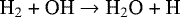 \begin{equation*}\text{H$_2$ + OH $ \rightarrow$ H$_2$O + H} \\ \end{equation*}
