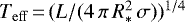 ${{T}_{\mathrm{eff}}}\,{=}\,(L/(4\, \pi\, R_{\ast}^2\, \sigma))^{1/4}$