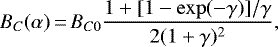 \begin{equation*} B_{C}(\alpha)\,{=}\,B_{C 0} \frac{1+[1-\exp (-\gamma)] / \gamma}{2(1+\gamma)^{2}},\end{equation*}