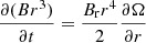 $$ \begin{aligned}&\frac{ \partial ( Br^3 ) }{ \partial t } = \frac{B_{\rm r} r^4}{2} \frac{ \partial \Omega }{ \partial r }\end{aligned} $$