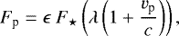 \begin{equation*} F_{\textrm{p}}=\epsilon\ F_{\star}\left(\lambda\left(1+\frac{v_{\textrm{p}}}{c}\right)\right),\end{equation*}