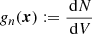 $$ \begin{aligned} g_n(\boldsymbol{x}) := \frac{\,{\mathrm{d} }N}{\,{\mathrm{d} }V} \end{aligned} $$