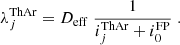 $$ \begin{aligned} \lambda ^\mathrm{ThAr} _j = D_\mathrm{eff} \; \frac{1}{i^\mathrm{ThAr} _j + i_0^\mathrm{FP} } \;. \end{aligned} $$