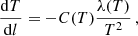 $$ \begin{aligned} \frac{\mathrm{d}T}{\mathrm{d}l}=-C(T)\frac{\lambda (T)}{T^2}\,, \end{aligned} $$