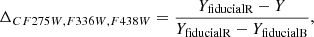 $$ \begin{aligned} {\Delta _{C F275W, F336W, F438W}} = \frac{{Y_{\rm fiducialR}} - {Y}}{{Y_{\rm fiducialR}}-{Y_{\rm fiducialB}}}, \end{aligned} $$