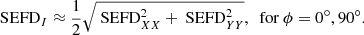 $$ \begin{aligned} \text{ SEFD}_{I}\approx \frac{1}{2}\sqrt{\text{ SEFD}_{XX}^2+\text{ SEFD}_{YY}^2},~\text{ for}~\phi =0^{\circ },90^{\circ }. \end{aligned} $$