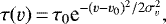 \begin{equation*}\tau(\varv)\,{=}\,\tau_{0}\textrm{e}^{-(\varv-\varv_{0})^{2}/2\sigma_{\varv}^{2}}, \end{equation*}