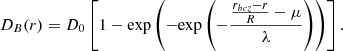 $$ \begin{aligned} D_{B}(r) = D_{0} \left[1-\mathrm{exp}\left(-\mathrm{exp}\left(-\frac{\frac{r_{bcz}-r}{R}-\mu }{\lambda }\right)\right)\right]. \end{aligned} $$