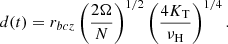 $$ \begin{aligned} d(t) = r_{bcz} \left(\frac{2\Omega }{N}\right)^{1/2} \left(\frac{4K_{\rm T}}{\nu _{\rm H}}\right)^{1/4}. \end{aligned} $$