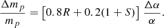 $$ \begin{aligned} \frac{\Delta m_p}{m_p}=\big [0.8R+0.2(1+S) \big ]~\frac{\Delta \alpha }{\alpha }. \end{aligned} $$