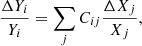 $$ \begin{aligned} \frac{\Delta Y_i}{Y_i}=\sum _j C_{ij}\frac{\Delta X_j}{X_j}, \end{aligned} $$