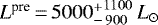 $L^{\textrm{pre}}\,{=}\,5000{{{^+_-}}}_{\,900}^{1100} \,{ L}_{\odot}$