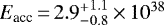 $E_{\textrm{acc}}\,{=}\,2.9{{^+_-}}_{0.8}^{1.1}\,{\times}\,10^{38}$